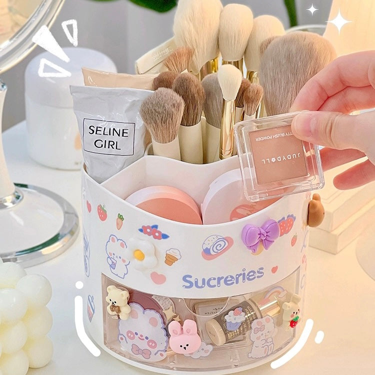 Cute Rotating Pen Holder with Storage Box