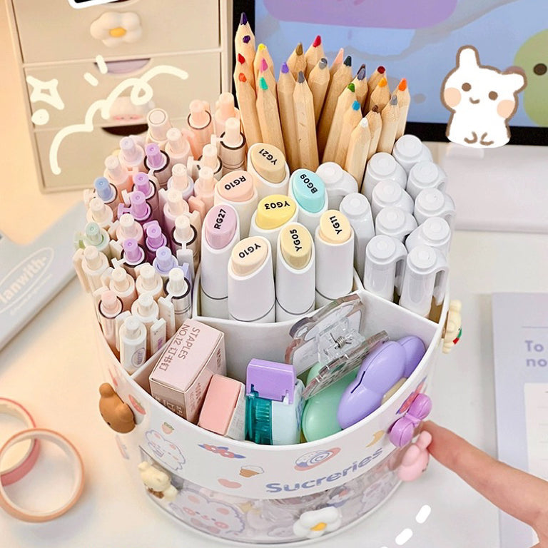 Cute Rotating Pen Holder with Storage Box