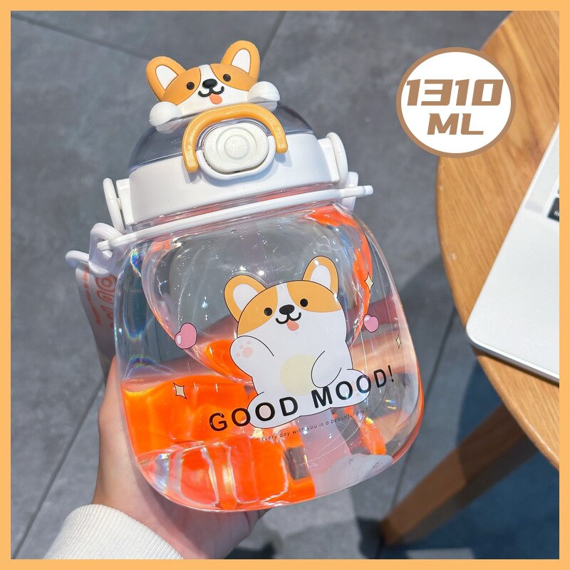 Kawaii Bear Water Bottle Large Capacity with Straw 1300ML