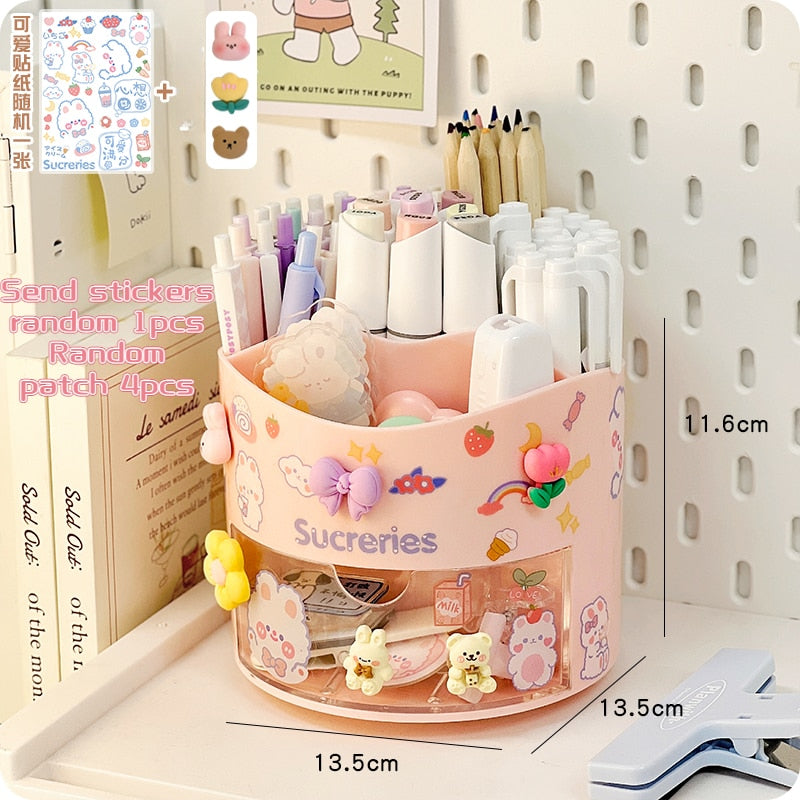 Cute Rotating Pen Holder with Storage Box