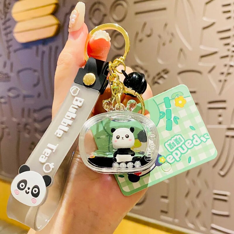 Cute Liquid Floating Panda Keychain