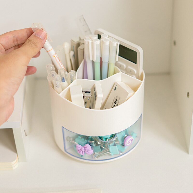 Cute Rotating Pen Holder with Storage Box