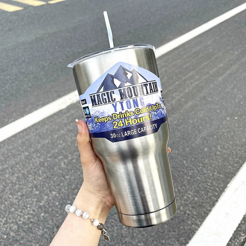 Cute Thermal Cup For Hot And Cold Drinks With Straw Lid 900ml