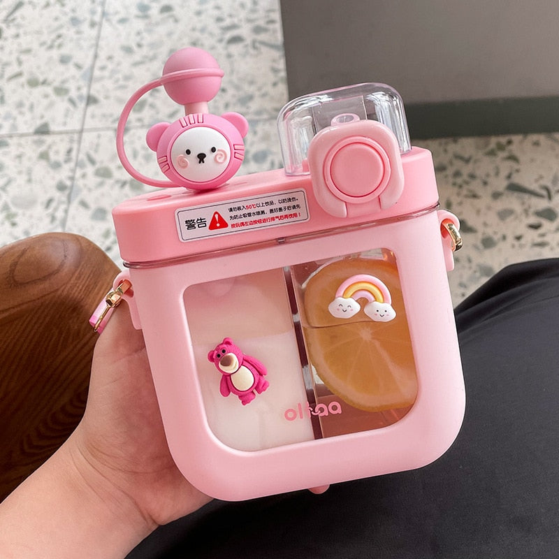 Kawaii Water Bottles With Double Straw 580/800 ML