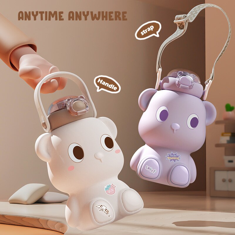 Portable Kawaii Bear Thermos Bottle Stainless Steel with Straw 450ml