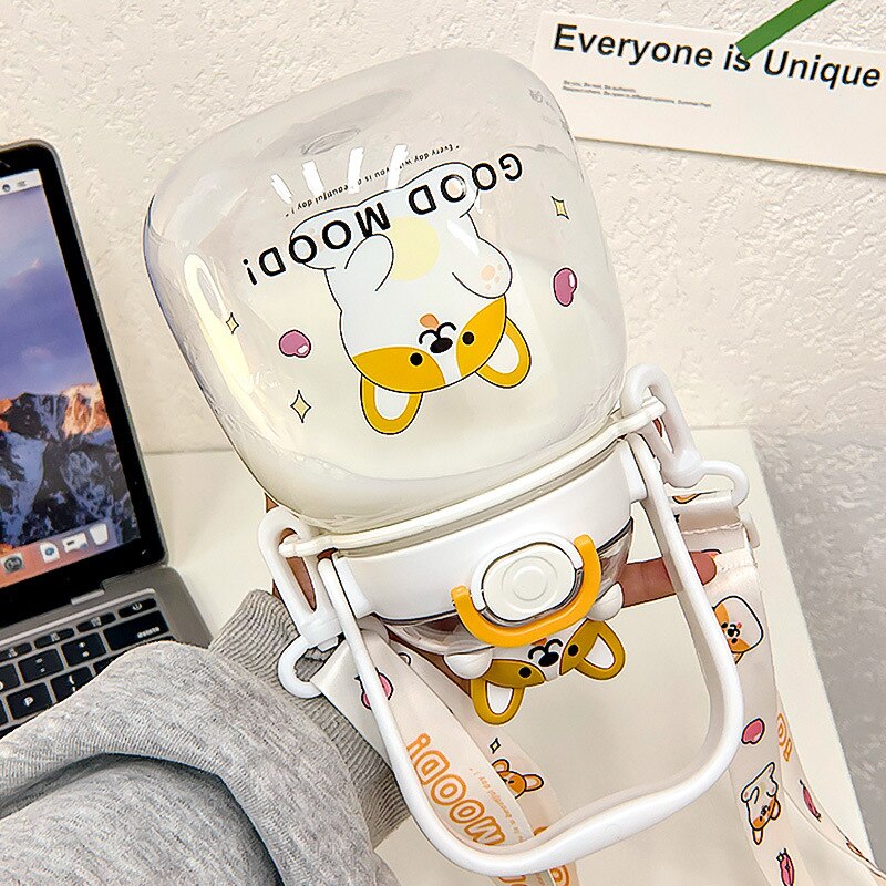 Kawaii Bear Water Bottle Large Capacity with Straw 1300ML