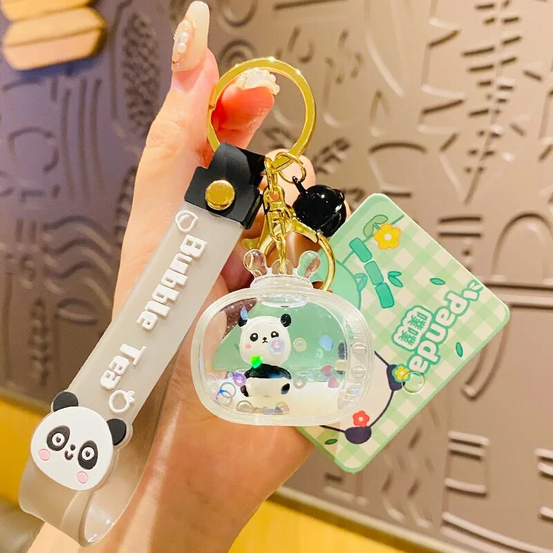 Cute Liquid Floating Panda Keychain
