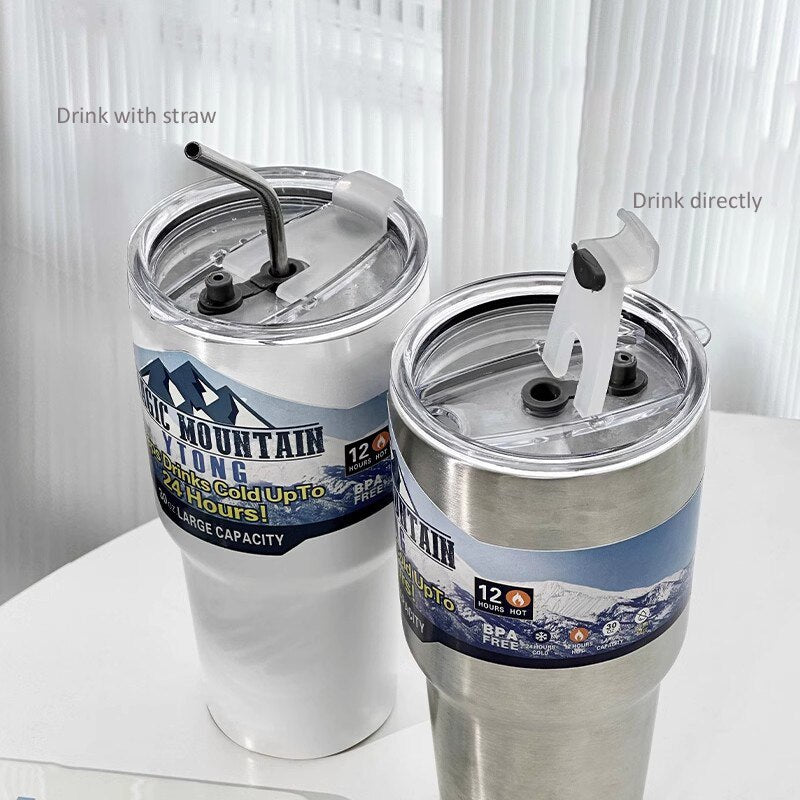 Cute Thermal Cup For Hot And Cold Drinks With Straw Lid 900ml