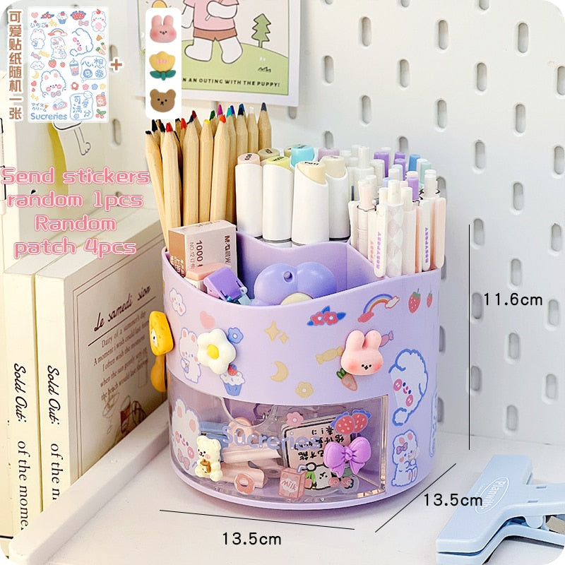 Cute Rotating Pen Holder with Storage Box