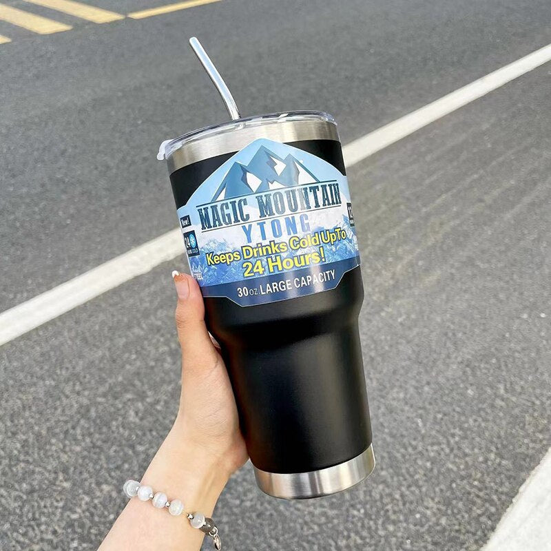 Cute Thermal Cup For Hot And Cold Drinks With Straw Lid 900ml