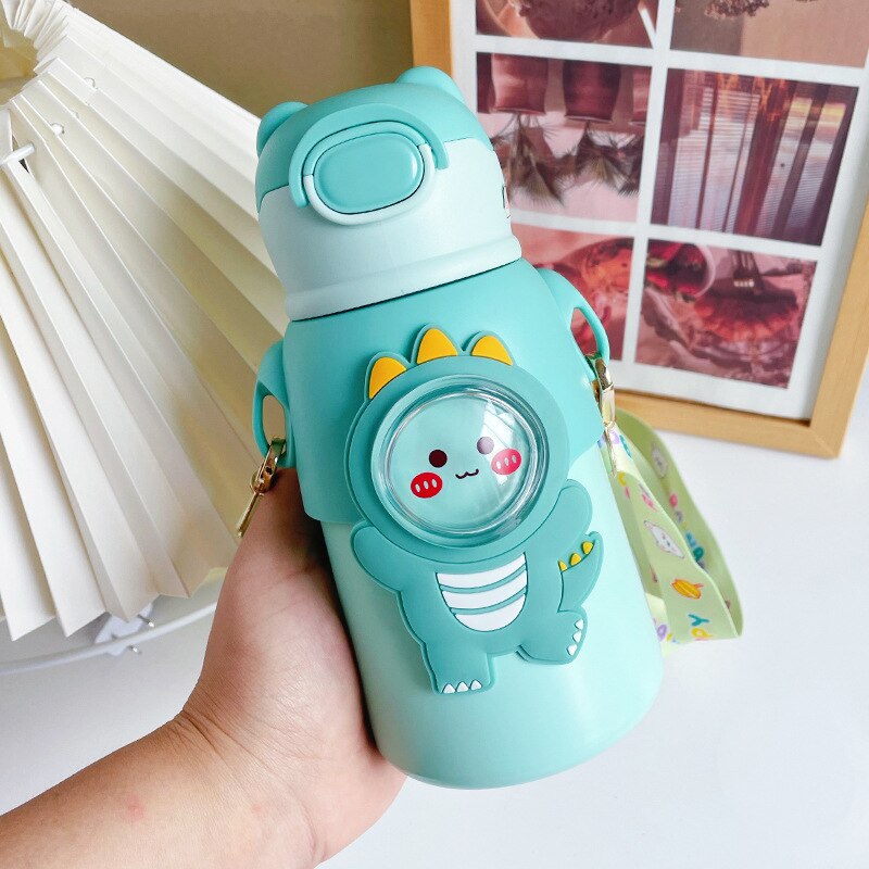 520 ML Kawaii Thermos Water Bottle With Straw Strap