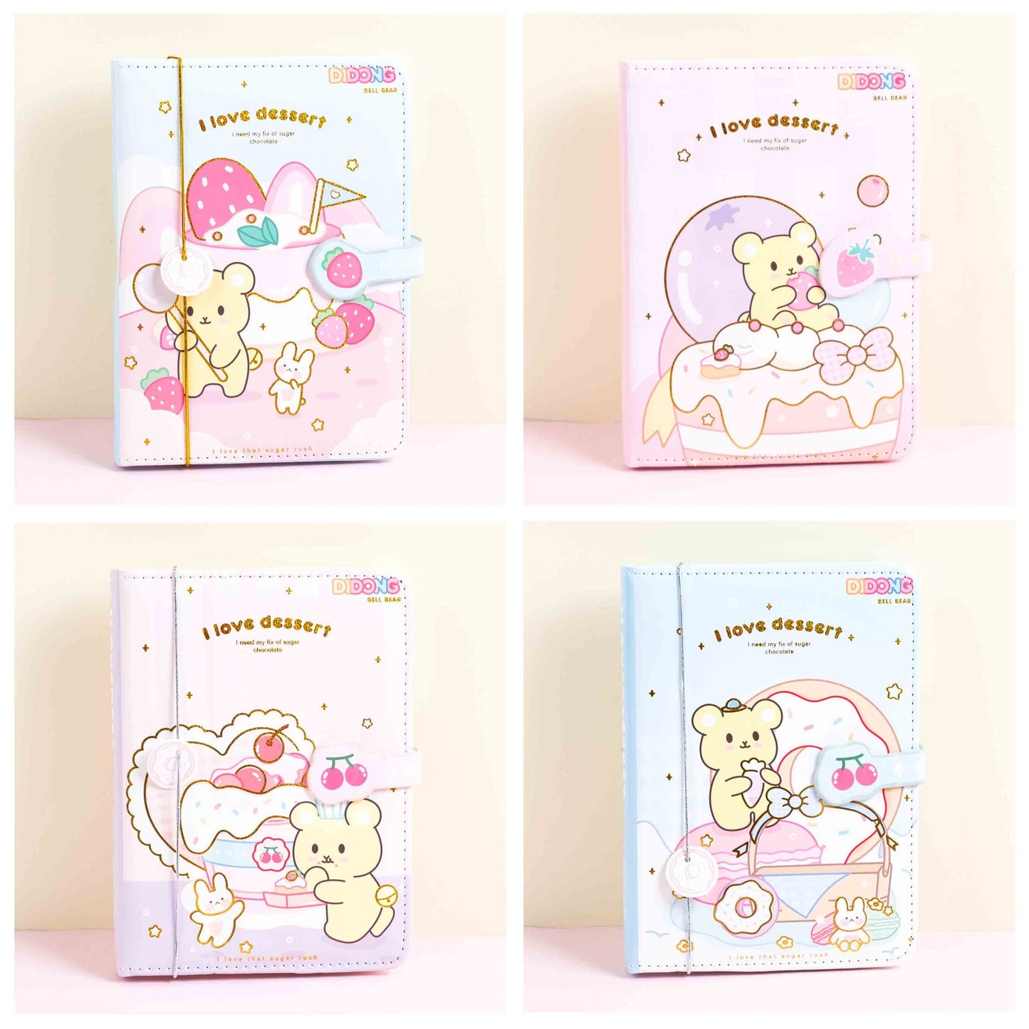 Cute Cartoon Soft Leather Magnetic Button Diary