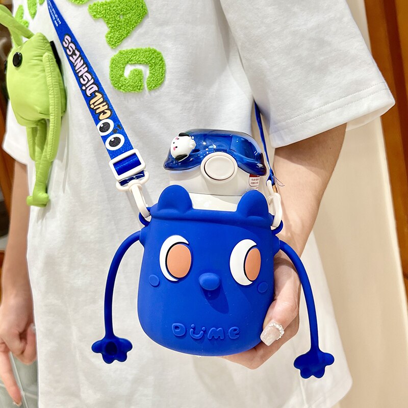 Kawaii Stainless Steel Thermos With Straw Strap 500ml