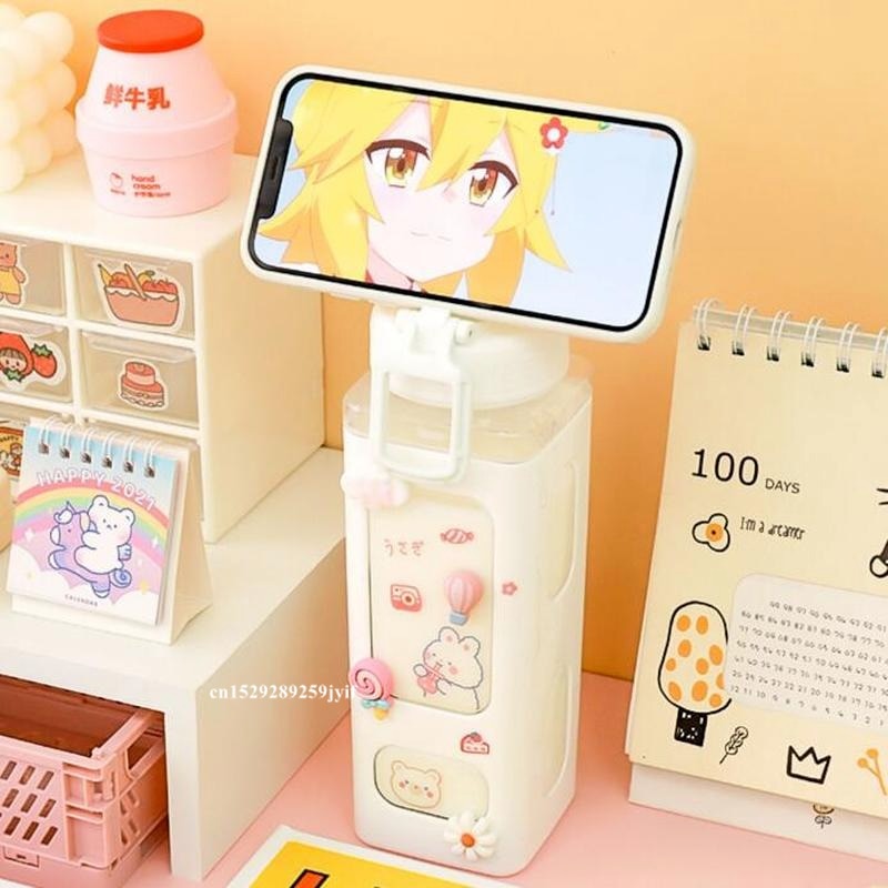 Cute Water Bottle with Lid Straw Sticker 700ml