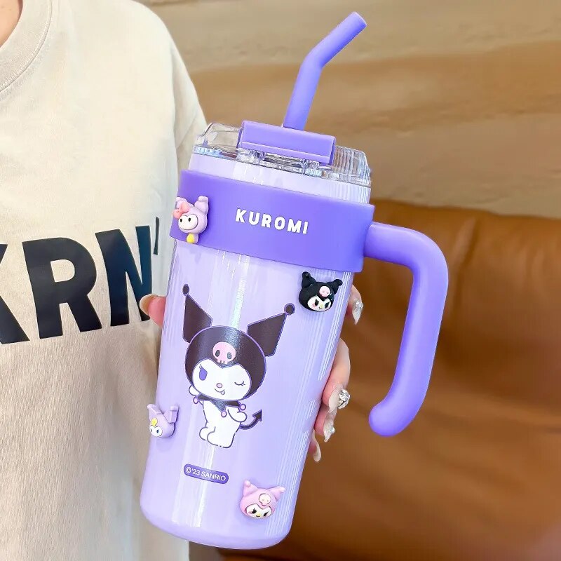 New Sanrio Thermos Cup Straw Cup High-capacity Kawaii Coffee Cup