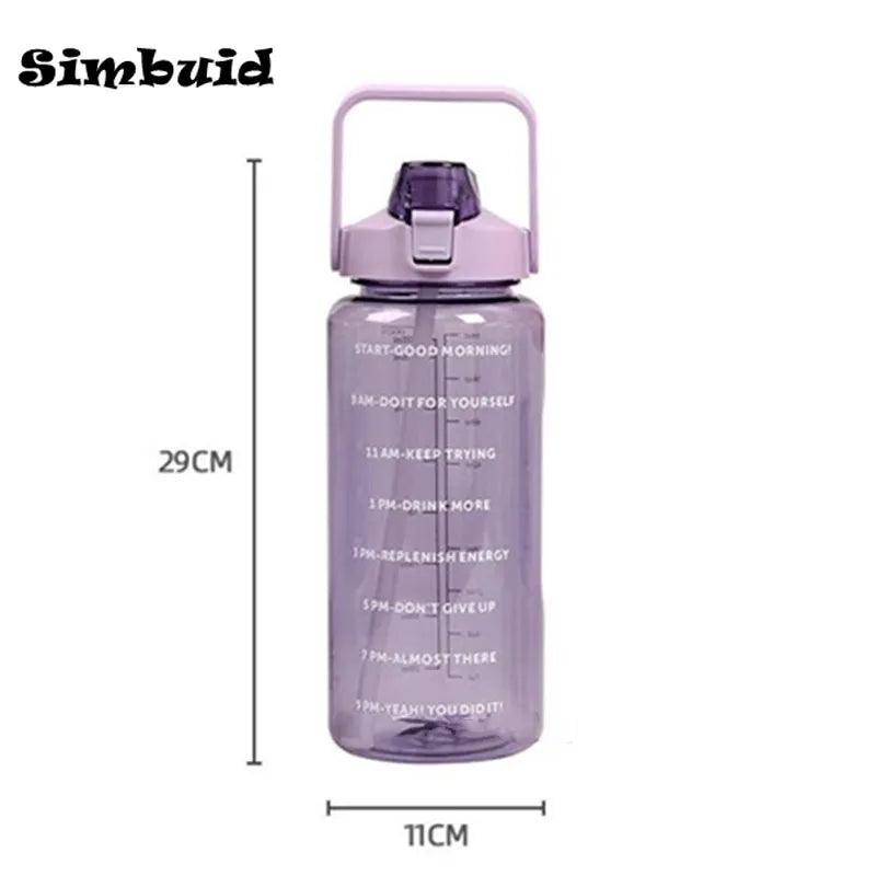 2 Liter Water Bottle with Straw Sports Fitness Cup with Time Scale
