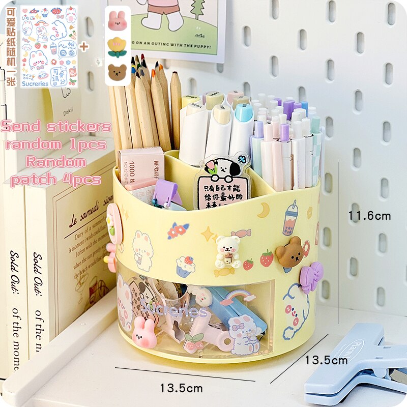 Cute Rotating Pen Holder with Storage Box