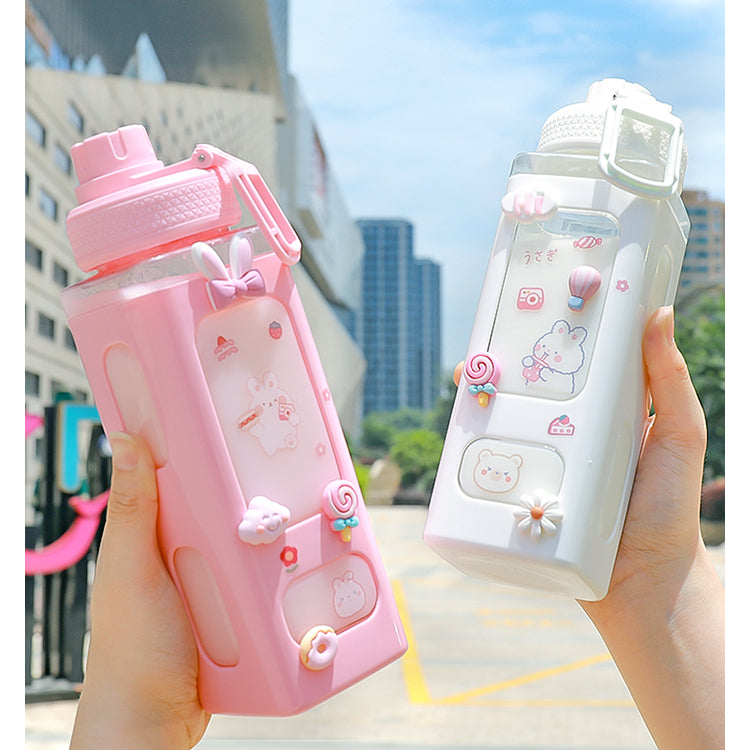 Cute Water Bottle with Lid Straw Sticker 700ml