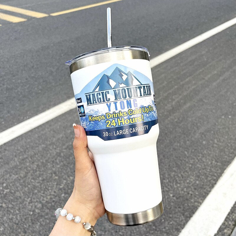 Cute Thermal Cup For Hot And Cold Drinks With Straw Lid 900ml