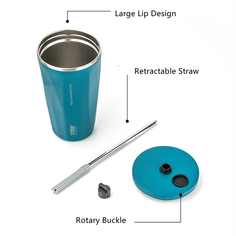 Insulated Mug/Tumbler With Telescopic Straw Stainless Steel Coffee Mug 600ML
