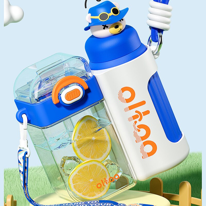 Cute 2 in 1 Water Bottles Plastic Stainless Steel Thermos