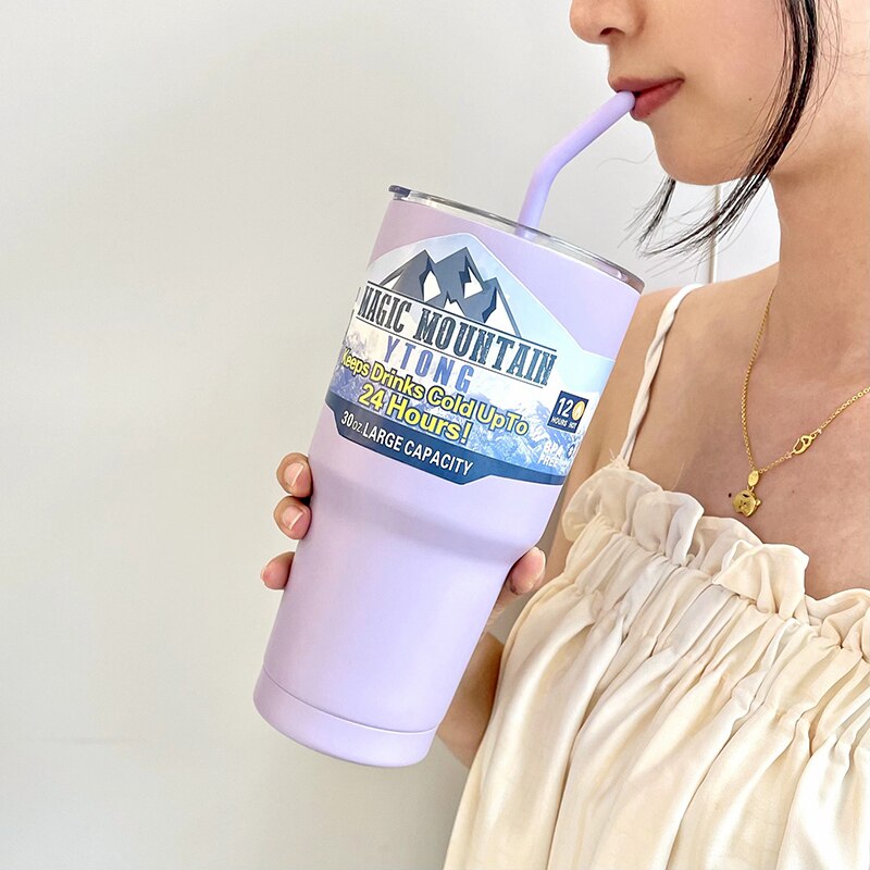Cute Thermal Cup For Hot And Cold Drinks With Straw Lid 900ml