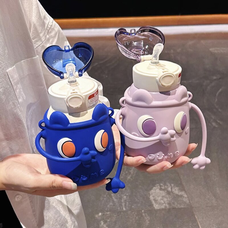 Kawaii Stainless Steel Thermos With Straw Strap 500ml