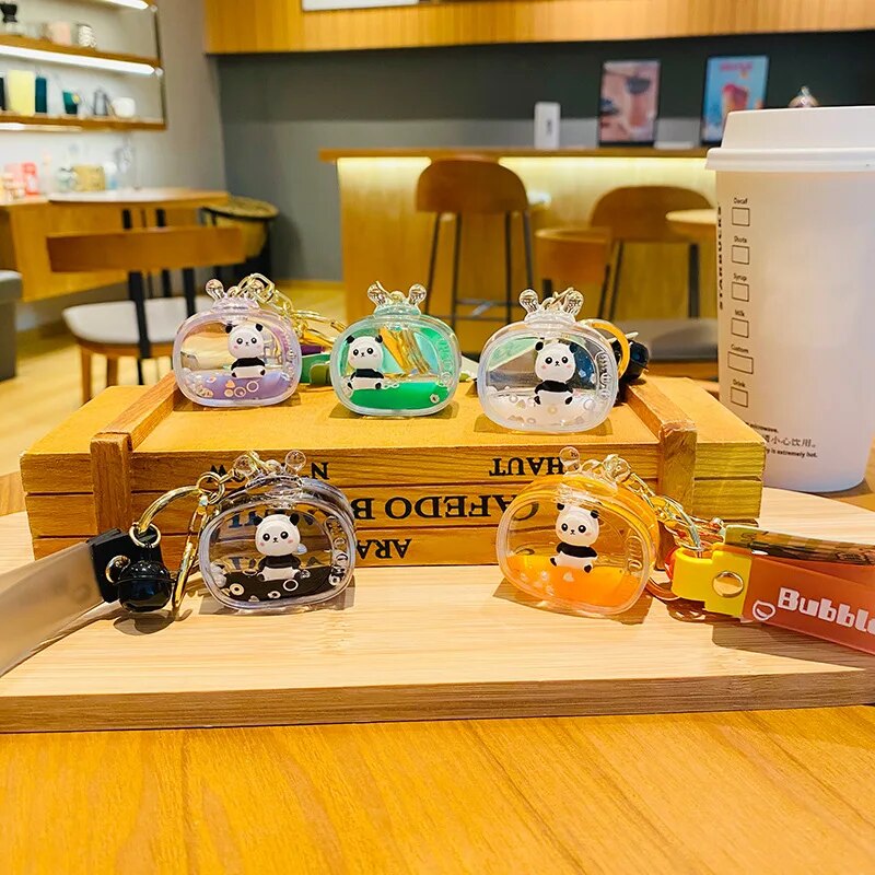 Cute Liquid Floating Panda Keychain