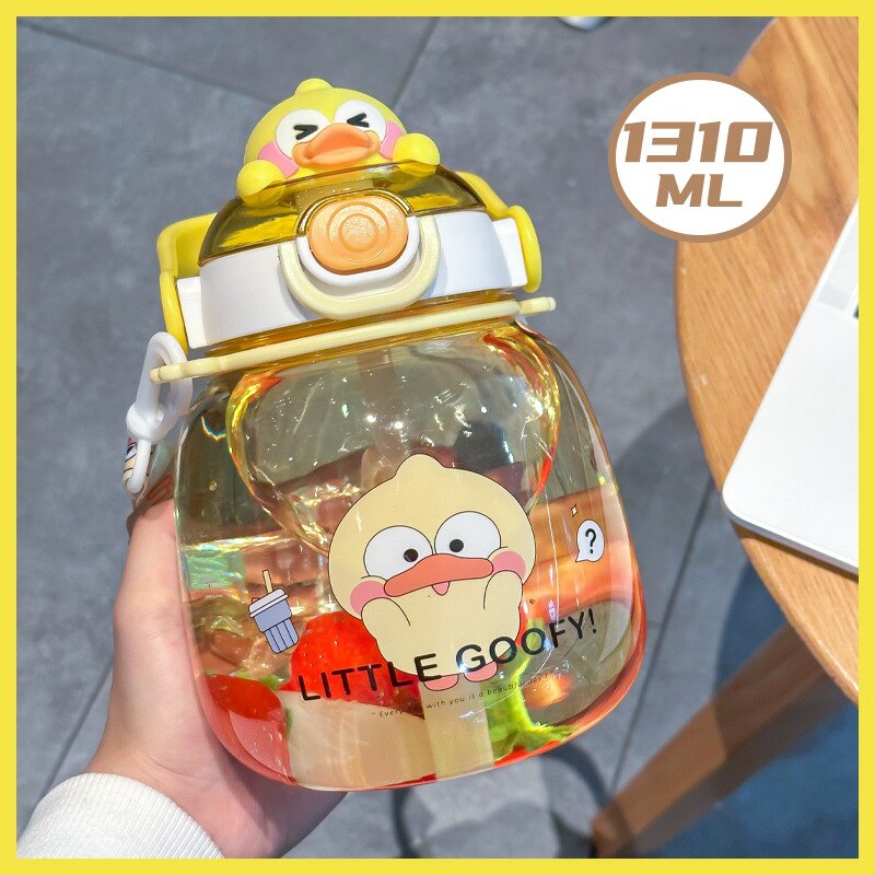 Kawaii Bear Water Bottle Large Capacity with Straw 1300ML
