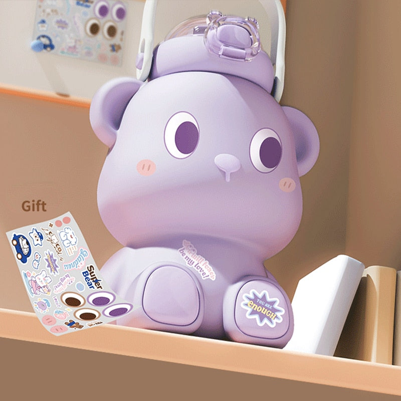Portable Kawaii Bear Thermos Bottle Stainless Steel with Straw 450ml