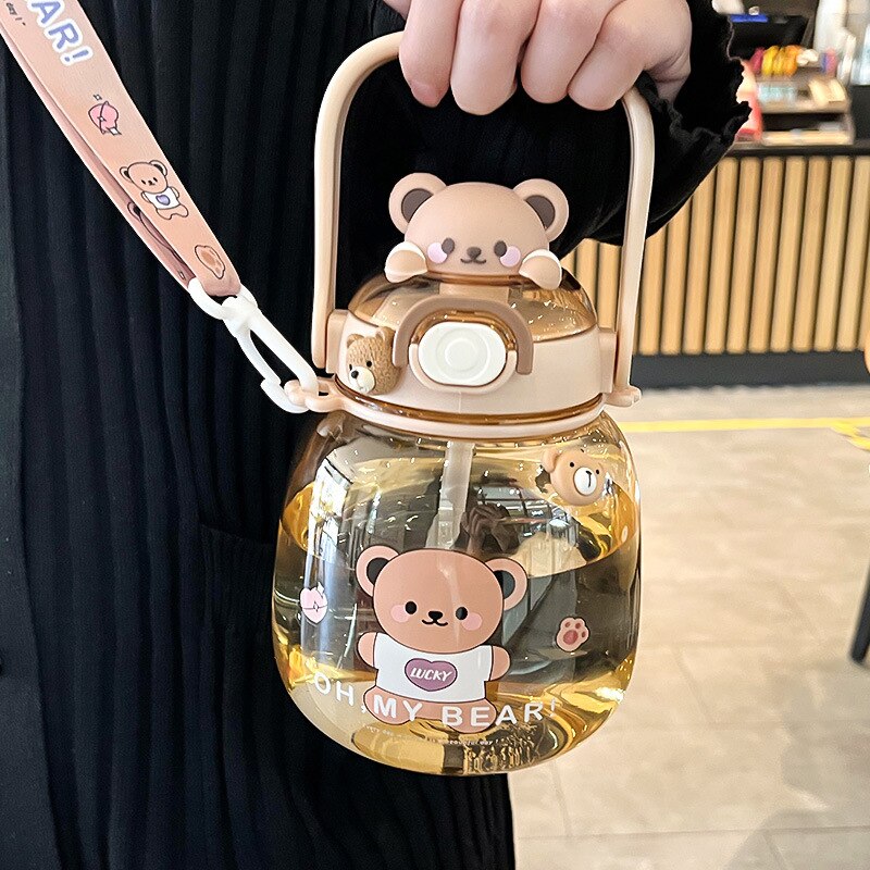 Kawaii Bear Water Bottle Large Capacity with Straw 1300ML