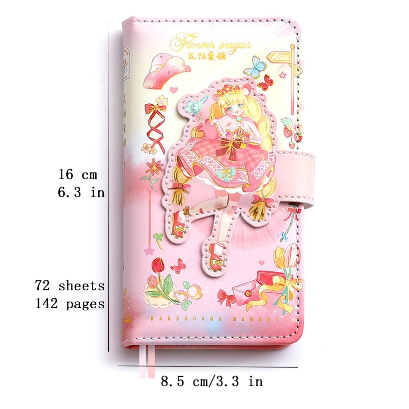 Cute Sweetheart Girl Small Notebook Magnetic Button