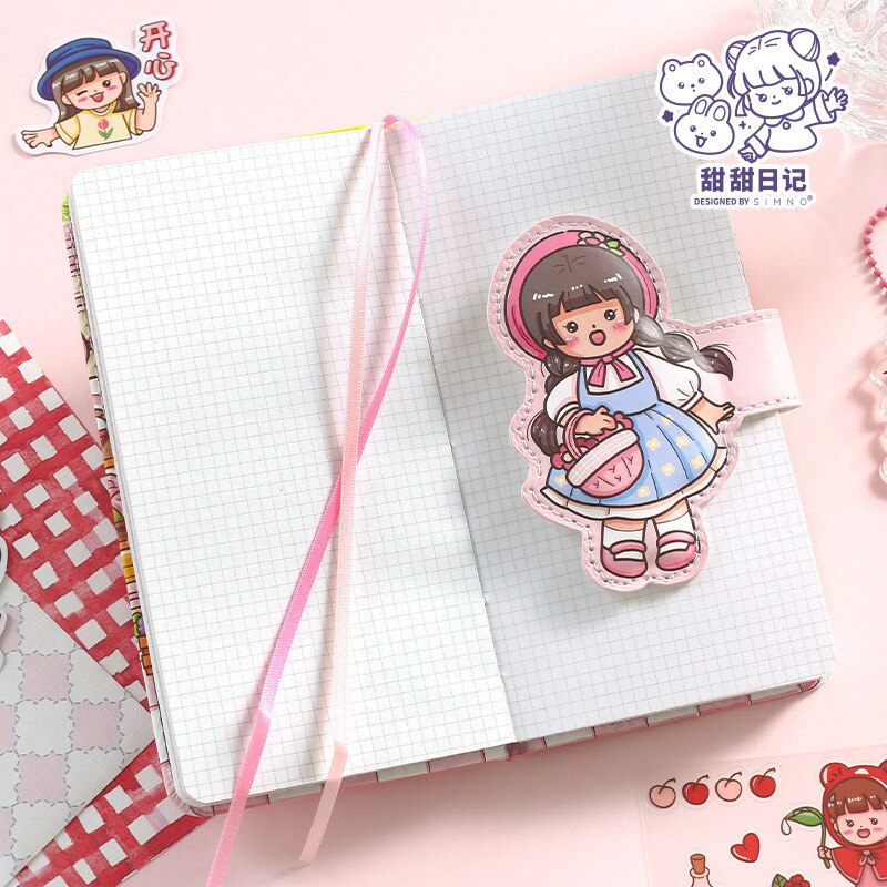 Cute Sweetheart Girl Small Notebook Magnetic Button