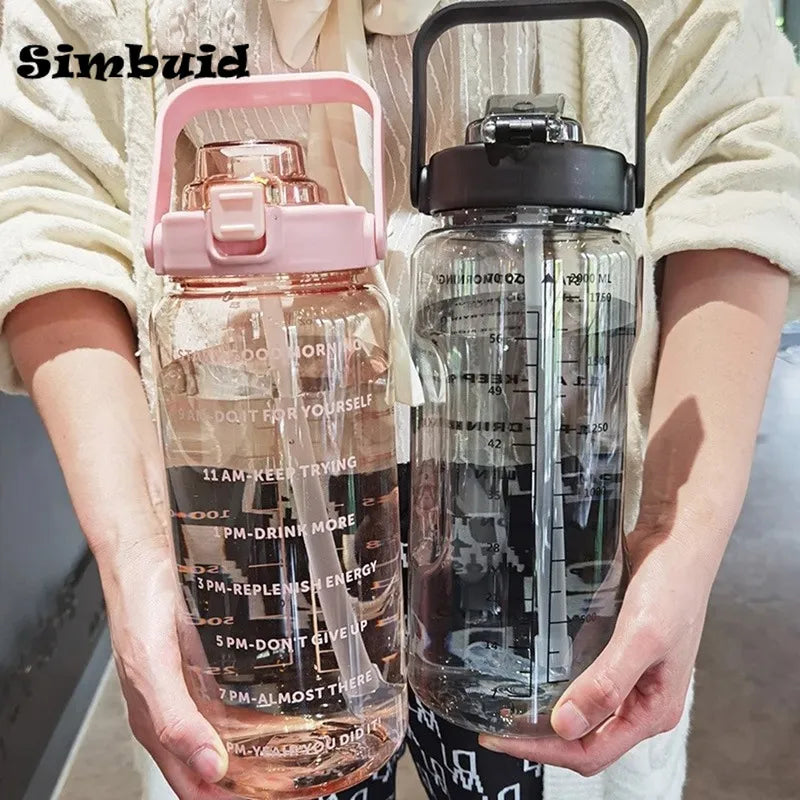 2 Liter Water Bottle with Straw Sports Fitness Cup with Time Scale