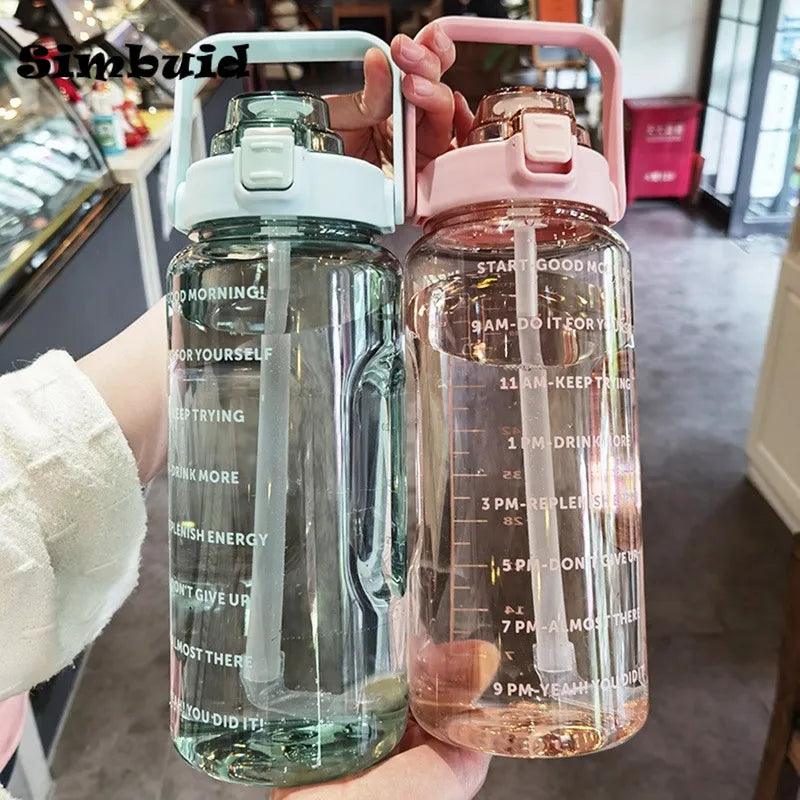 2 Liter Water Bottle with Straw Sports Fitness Cup with Time Scale