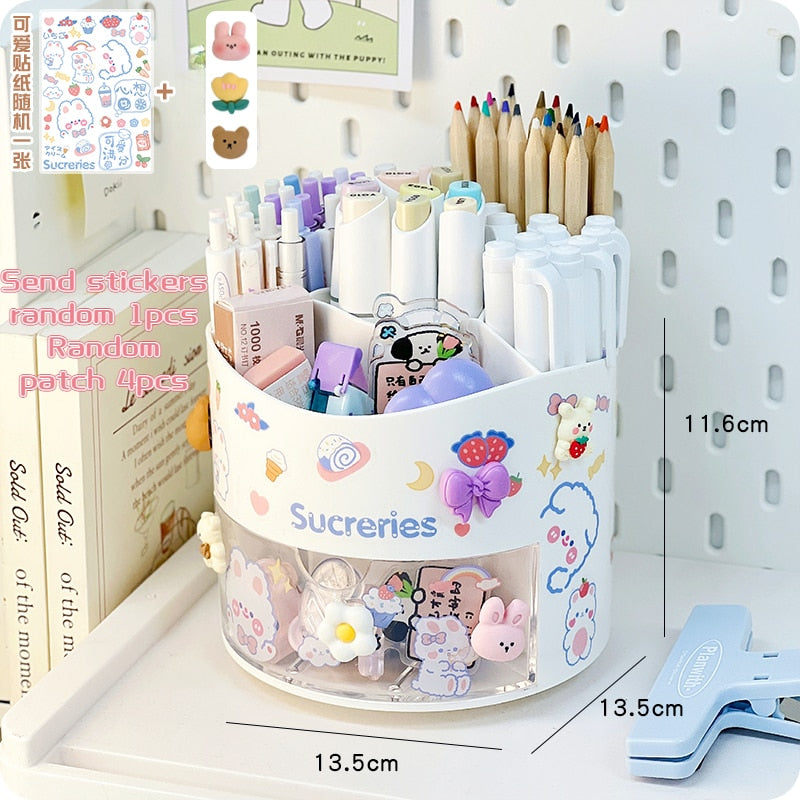 Cute Rotating Pen Holder with Storage Box