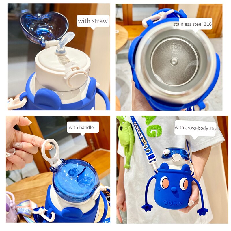 Kawaii Stainless Steel Thermos With Straw Strap 500ml