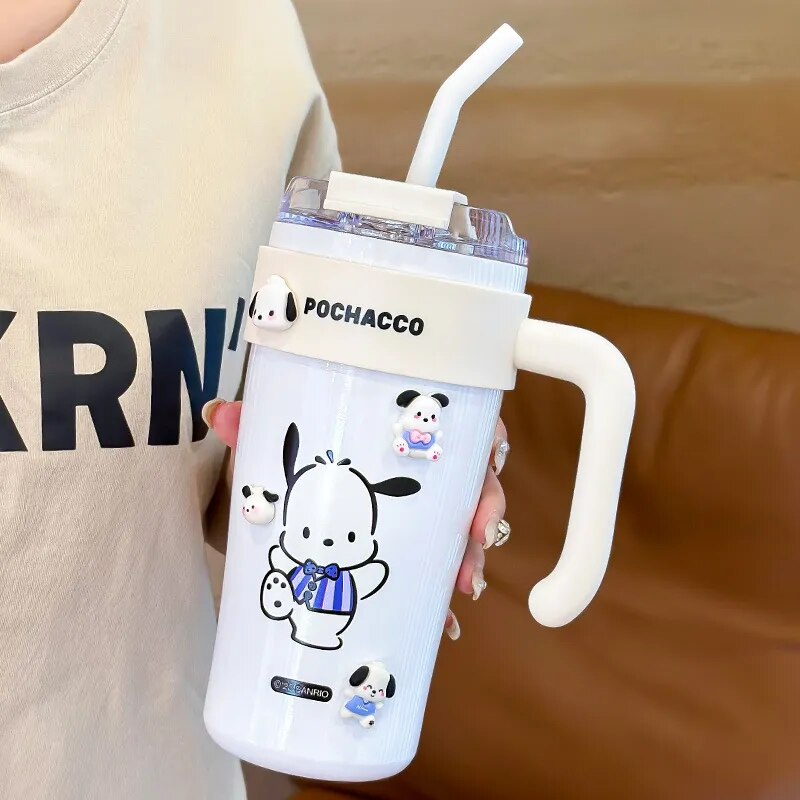 New Sanrio Thermos Cup Straw Cup High-capacity Kawaii Coffee Cup