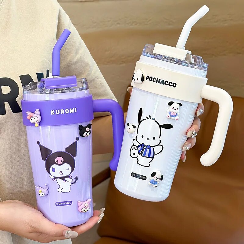 New Sanrio Thermos Cup Straw Cup High-capacity Kawaii Coffee Cup
