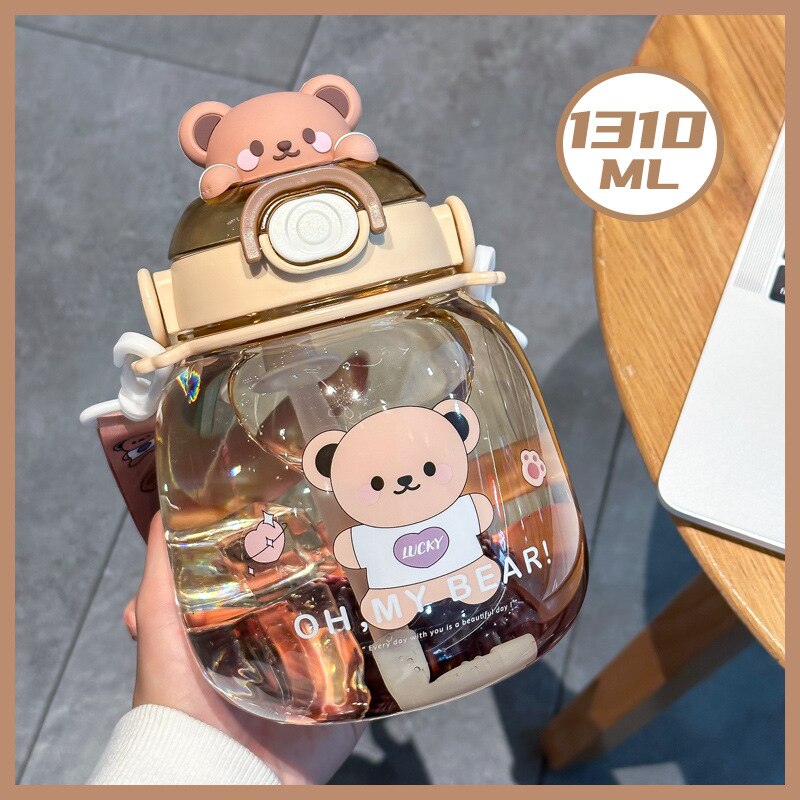 Kawaii Bear Water Bottle Large Capacity with Straw 1300ML