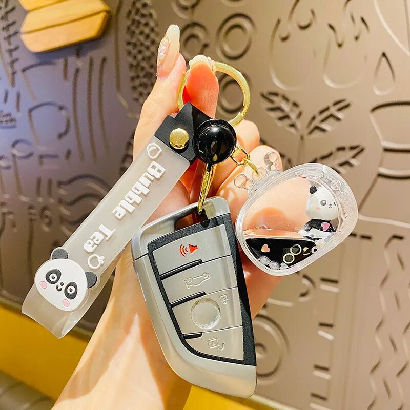 Cute Liquid Floating Panda Keychain