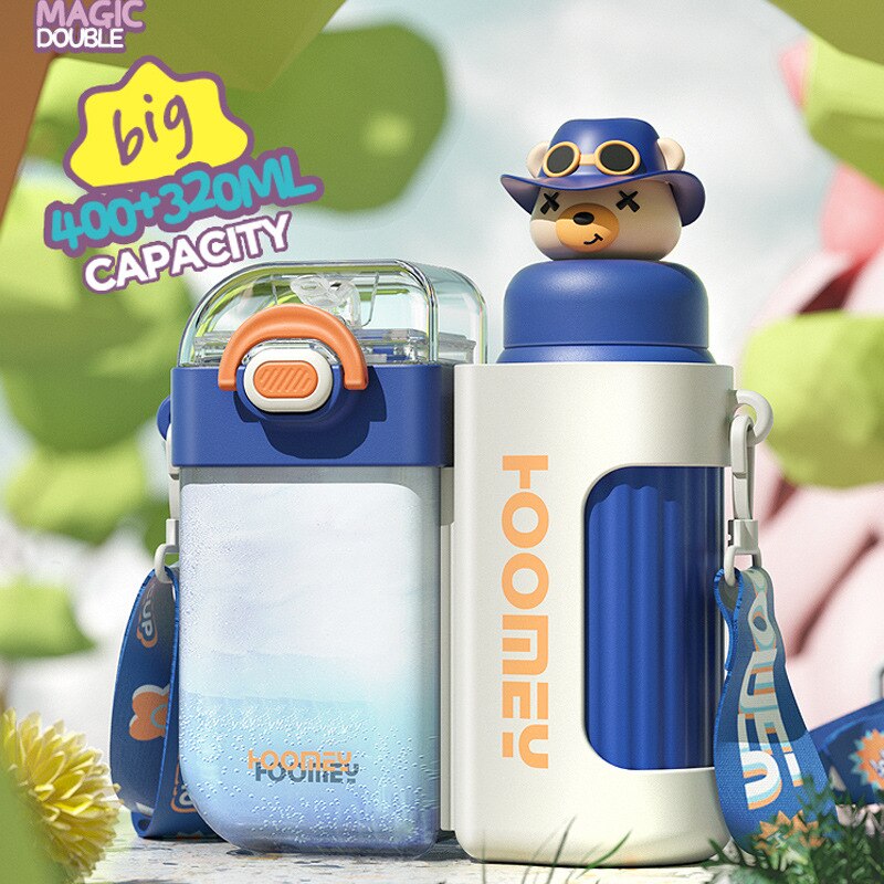 Cute 2 in 1 Water Bottles Plastic Stainless Steel Thermos