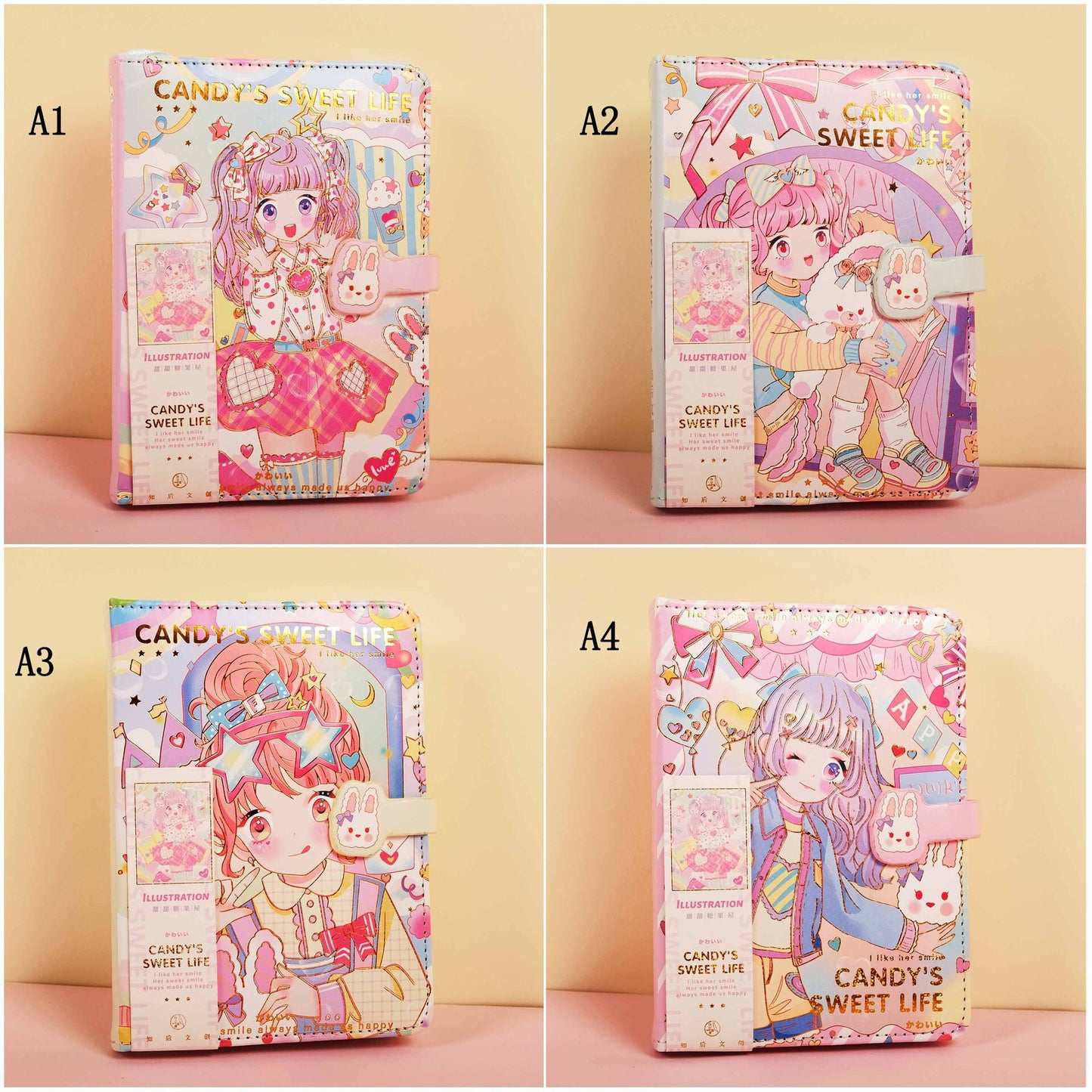 Cute Cartoon Soft Leather Magnetic Button Diary