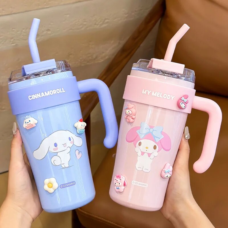 New Sanrio Thermos Cup Straw Cup High-capacity Kawaii Coffee Cup