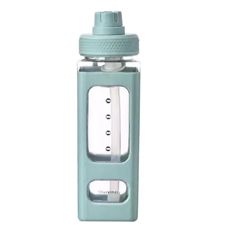 Cute Water Bottle with Lid Straw Sticker 700ml