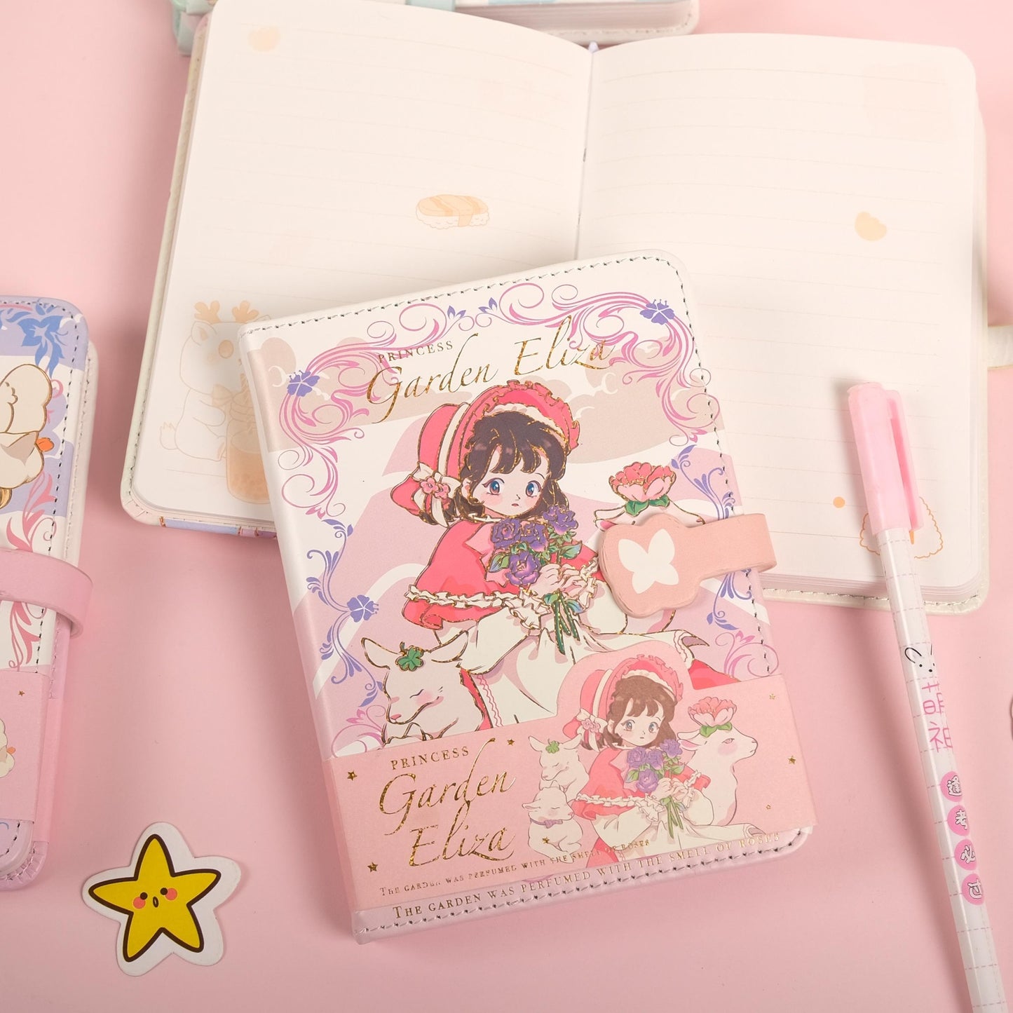 Cute Cartoon Soft Leather Magnetic Button Diary