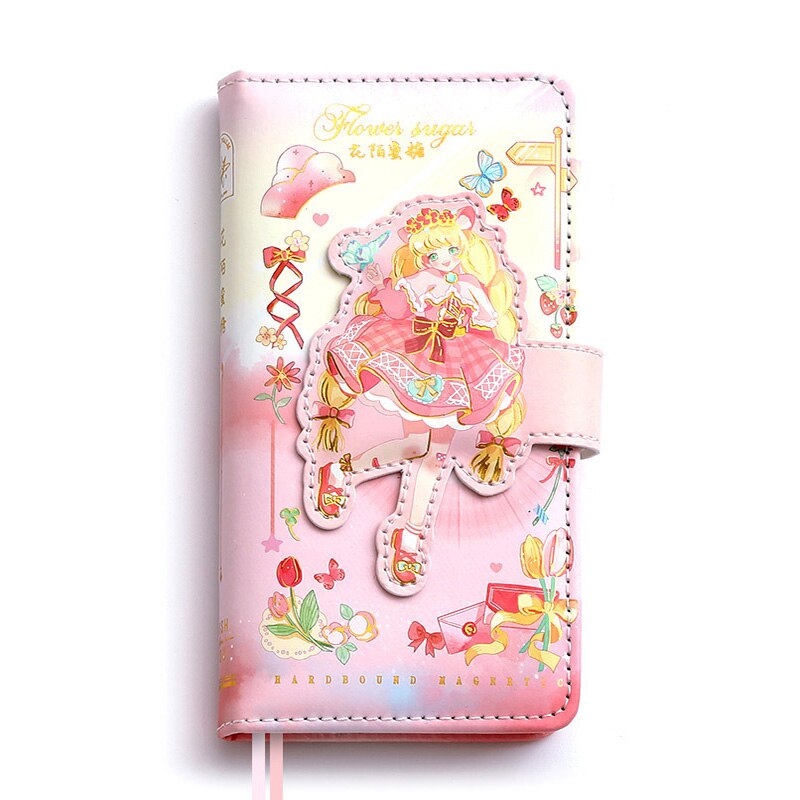 Cute Sweetheart Girl Small Notebook Magnetic Button
