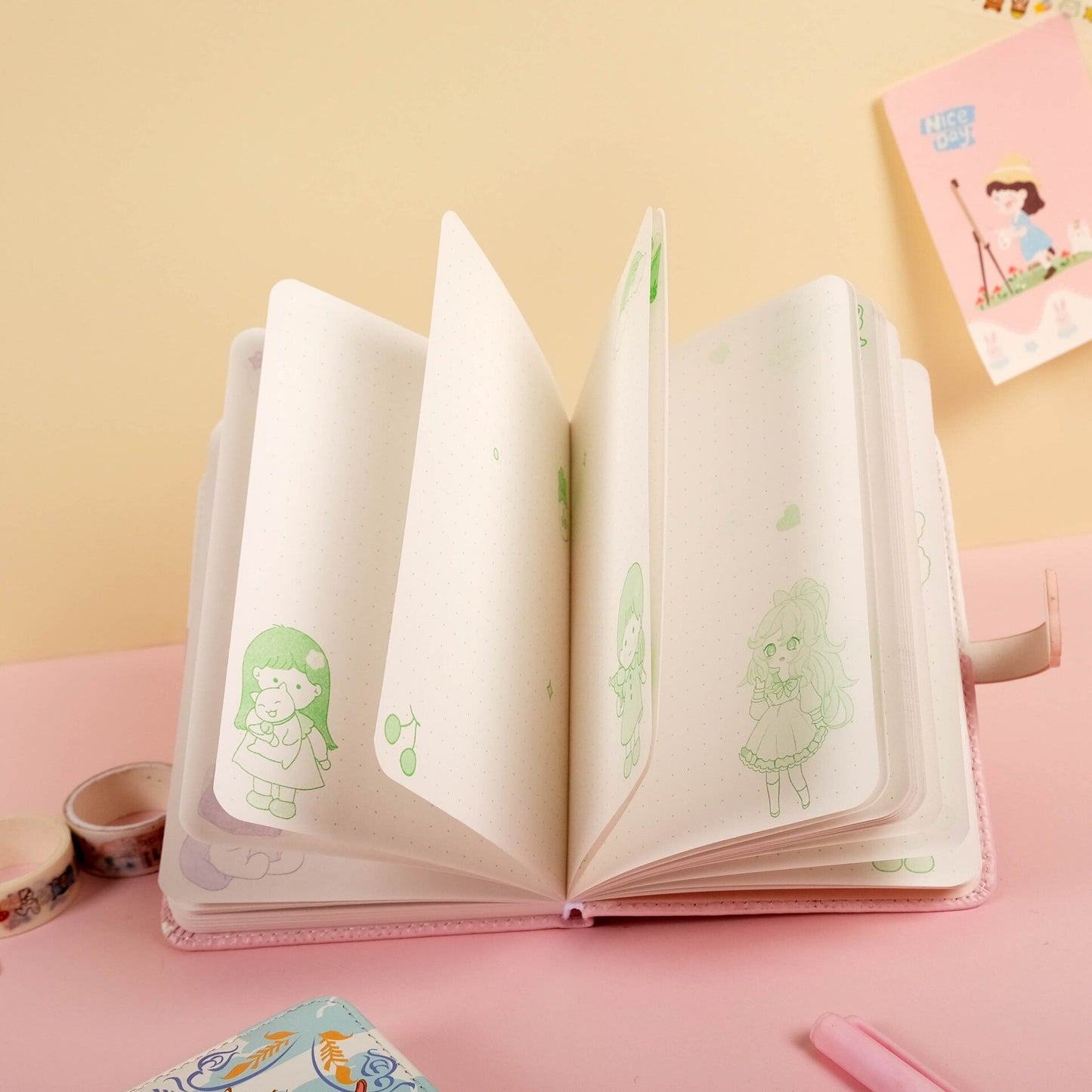 Cute Cartoon Soft Leather Magnetic Button Diary