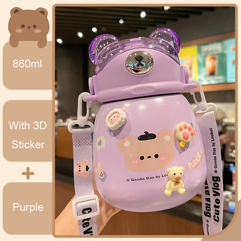 860ml Kawaii Bear Stainless Steel Bottle Thermos