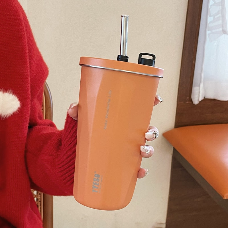Insulated Mug/Tumbler With Telescopic Straw Stainless Steel Coffee Mug 600ML